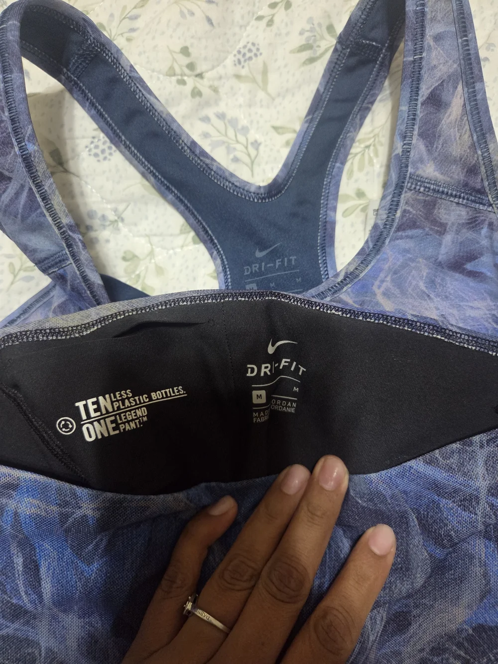 Nike Blue Marbled Racerback Sports Bra and Leggings Set